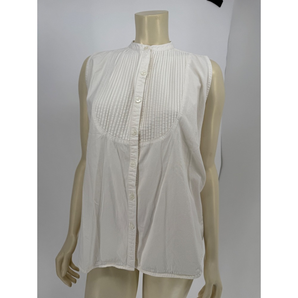 Vintage Gitano 90s White‎ Pleated Tuxedo Bib Blouse 100% Cotton Sleeve Large